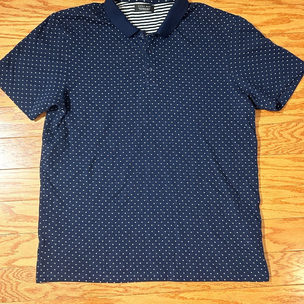 Navy Blue Polka Dot Polo Shirt
